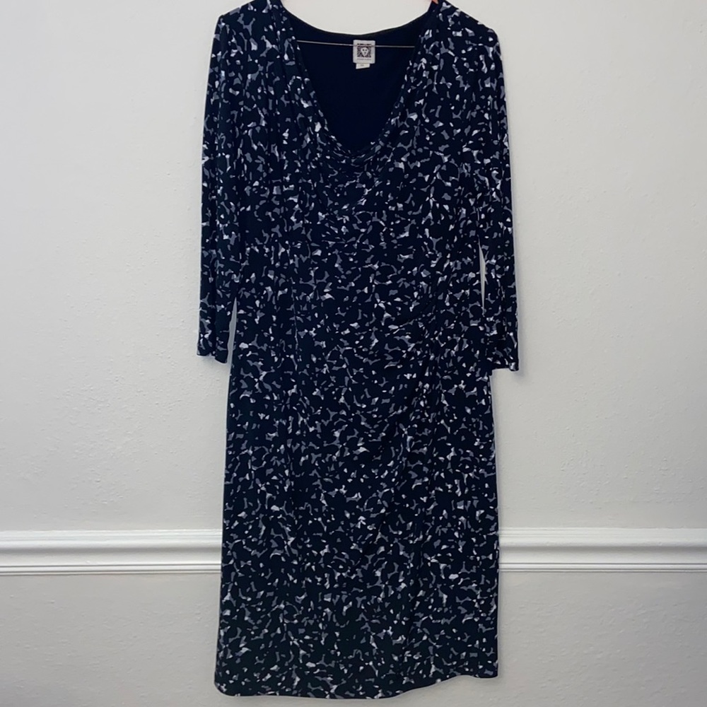 EUC Anne Klein Size 12 Patterned Ruched Cowl Scoop Neck Dress